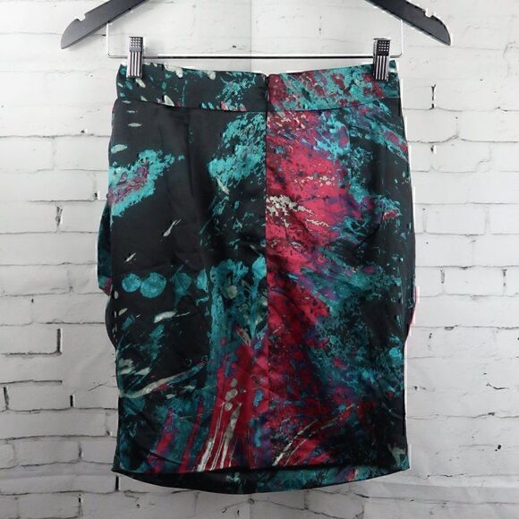 RAMPAGE BLACK PINK & TEAL CASCADING RUFFLE PAINT SPLATTER MINI SKIRT SIZE XS - Picture 7 of 8